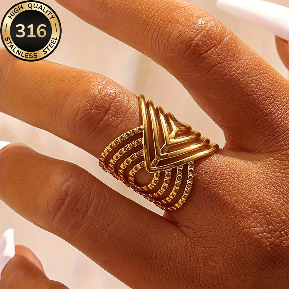 Women's Adjustable Golden Plated Stainless Steel Chunky Boho Ring